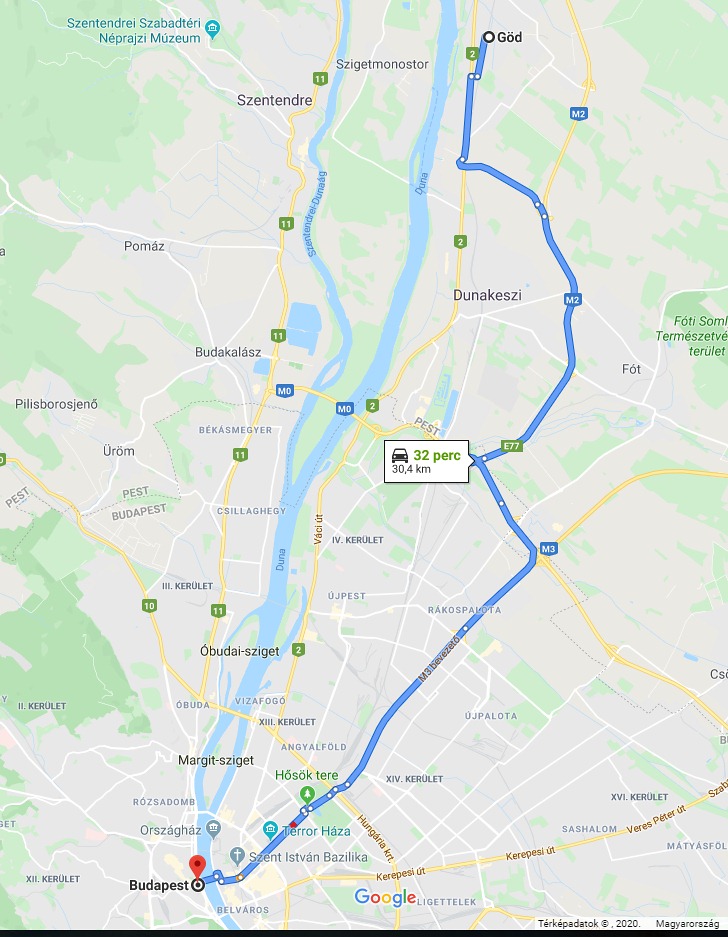 Göd Budapest távolsága térképen autós úton