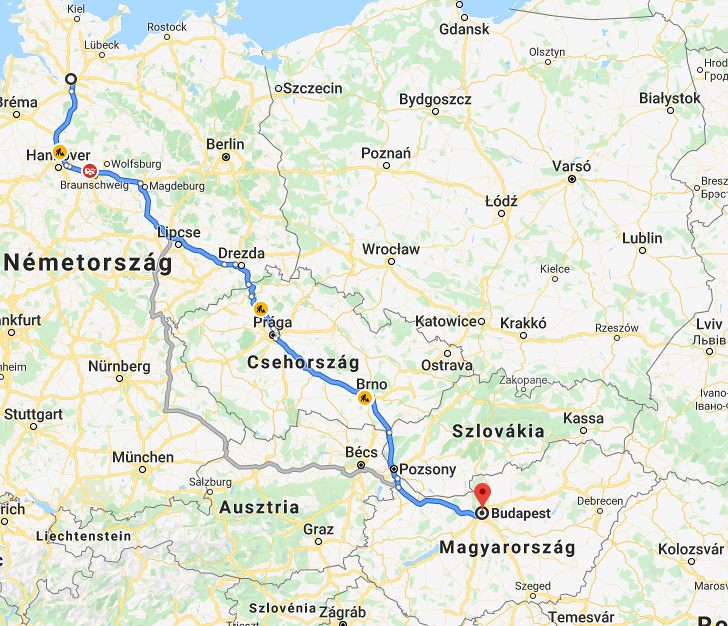 Hamburg Budapest távolsága térképen autós úton