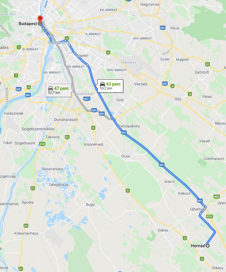 Hernád Budapest távolság térképe autóval