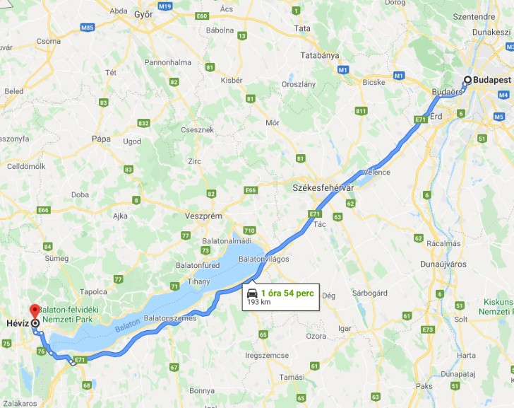 Hévíz Budapest távolsága térképen autós úton