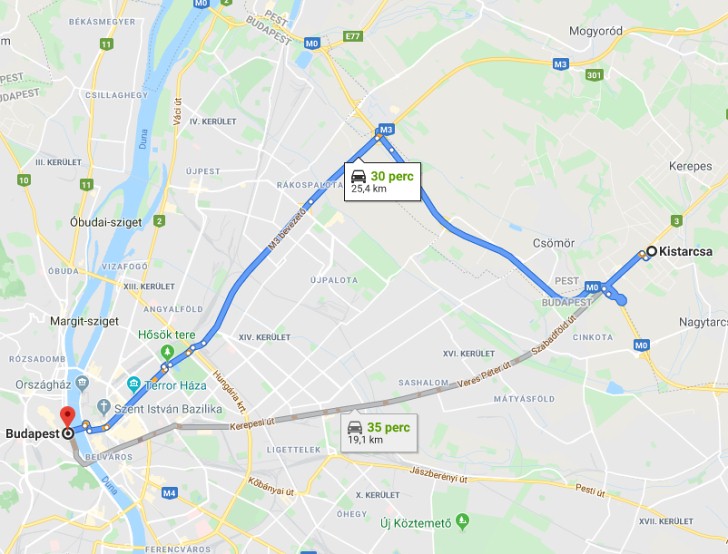 Kistarcsa Budapest távolsága térképen autós úton