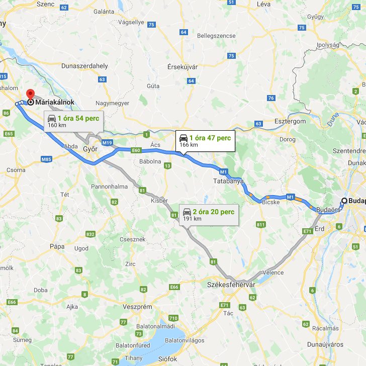 Máriakálnok Budapest távolsága térképen autós úton