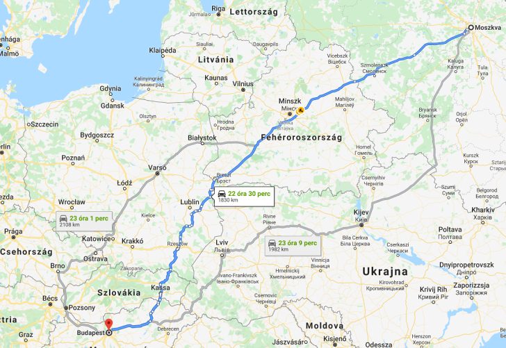 Moszkva Budapest távolsága térképen autós úton