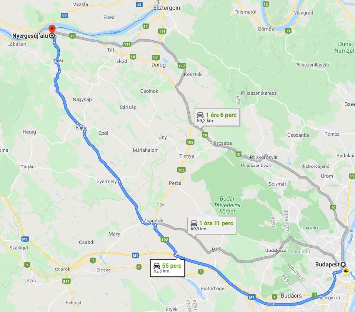 Nyergesújfalu Budapest távolsága térképen autós úton