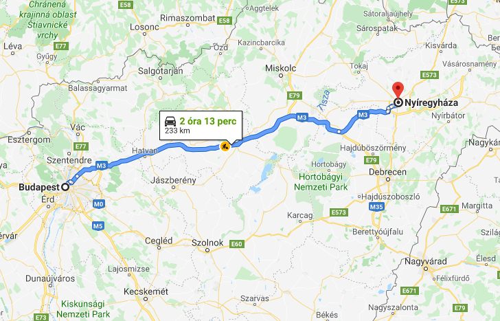 Nyíregyháza Budapest távolsága térképen autós úton