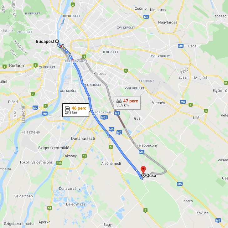 Ócsa Budapest távolsága térképen autós úton