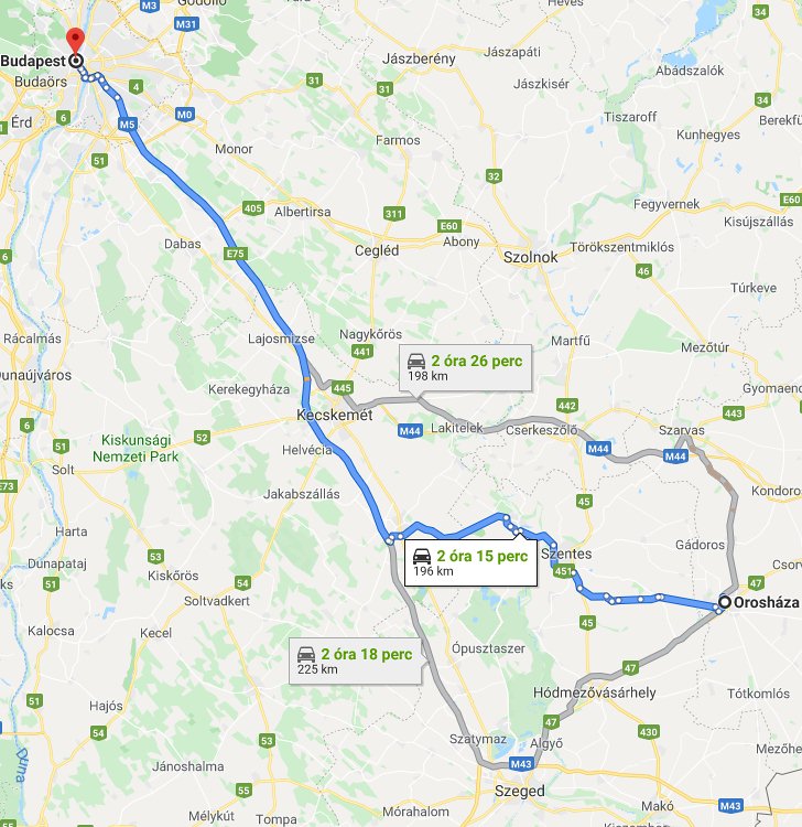 Orosháza Budapest távolság térképe autóval