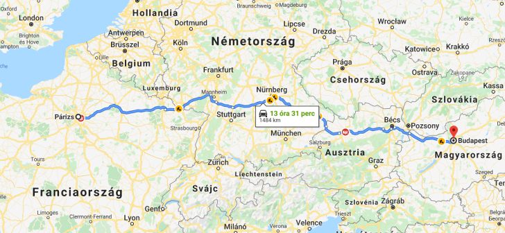 Párizs Budapest távolsága térképen autós úton