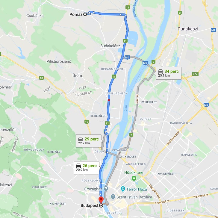 Pomáz Budapest távolsága térképen autós úton