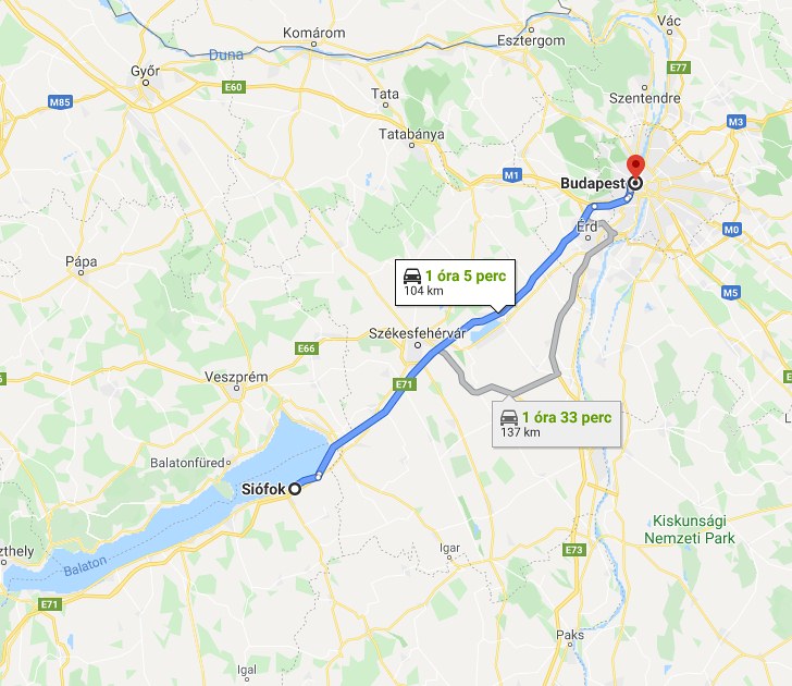 Siófok Budapest távolsága térképen autós úton