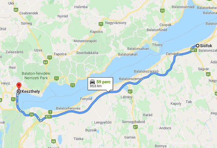 Siófok Keszthely távolság térképe autóval