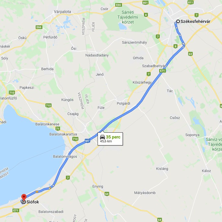 Siófok Székesfehérvár távolság térképe autóval