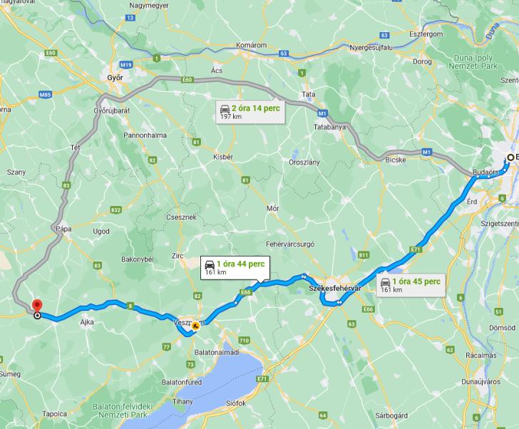 Somlóvásárhely Budapest távolság térképe autóval