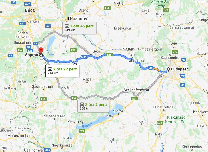 Székesfehérvár Sopron útvonal