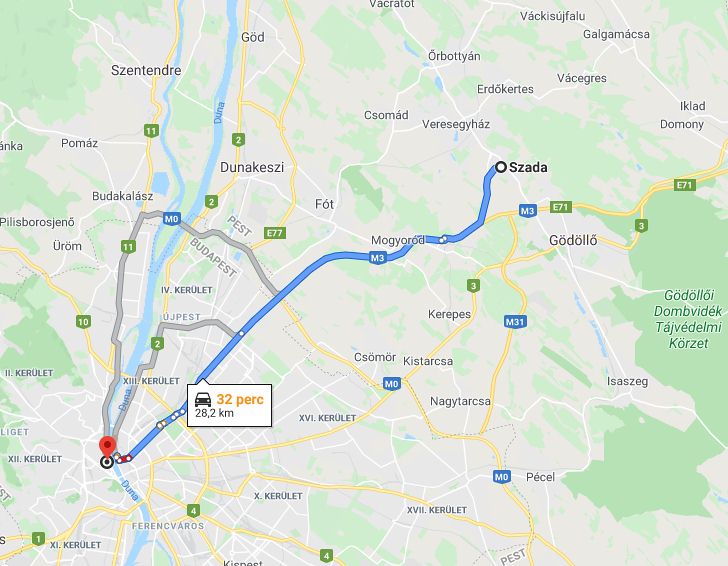 Szada Budapest távolsága térképen autós úton