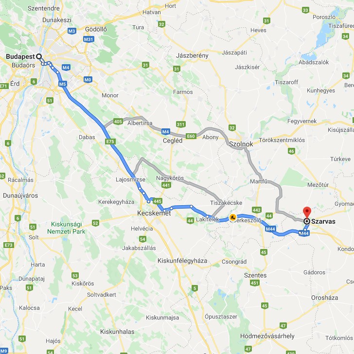 Szarvas Budapest távolsága térképen autós úton