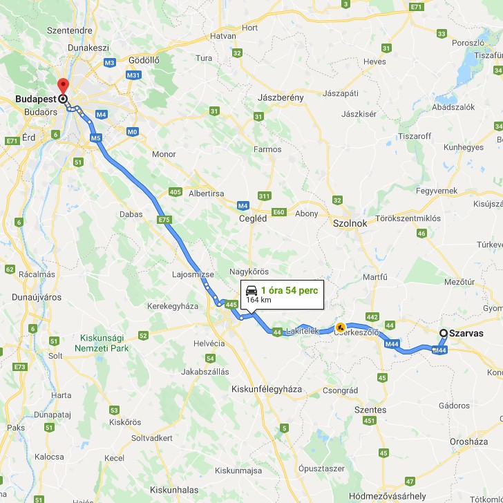 Szarvas Budapest távolsága térképen autós úton