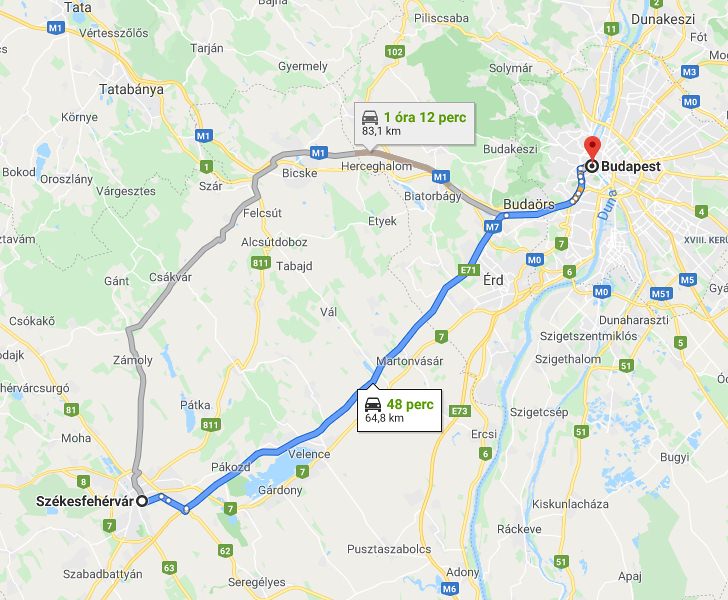 Székesfehérvár Budapest távolsága térképen autós úton