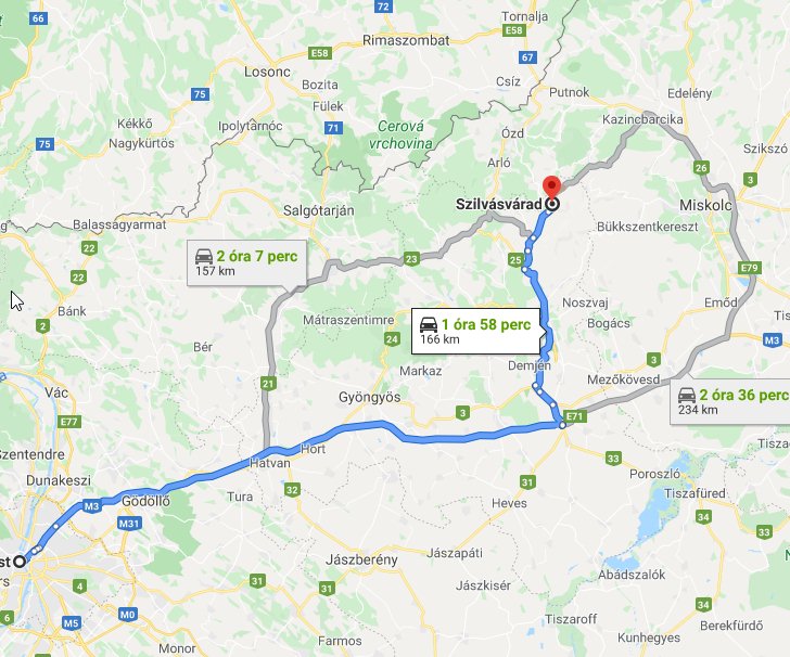 Szilvásvárad Budapest távolsága térképen autós úton