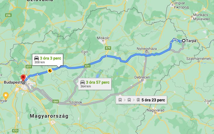 Tarpa Budapest távolsága térképen autós úton