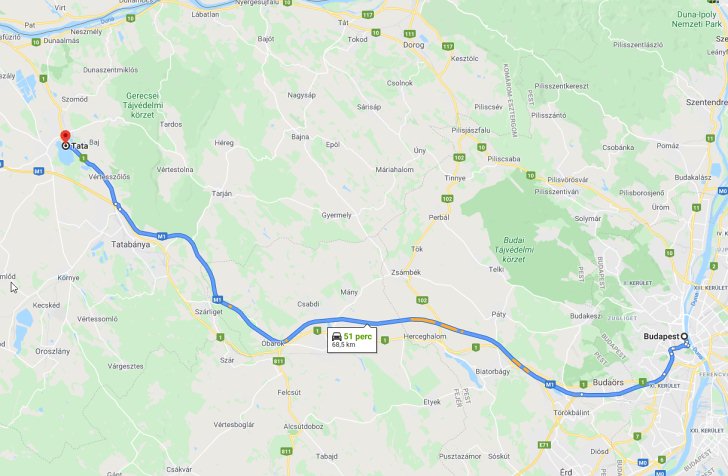 Tata Budapest távolsága térképen autós úton