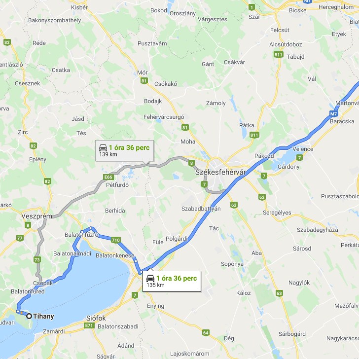 Tihany Budapest távolsága térképen autós úton