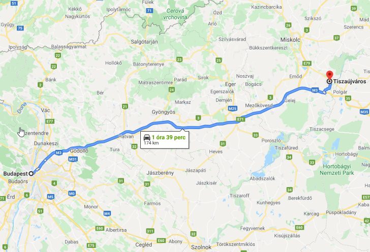 Tiszaújváros Budapest távolsága térképen autós úton
