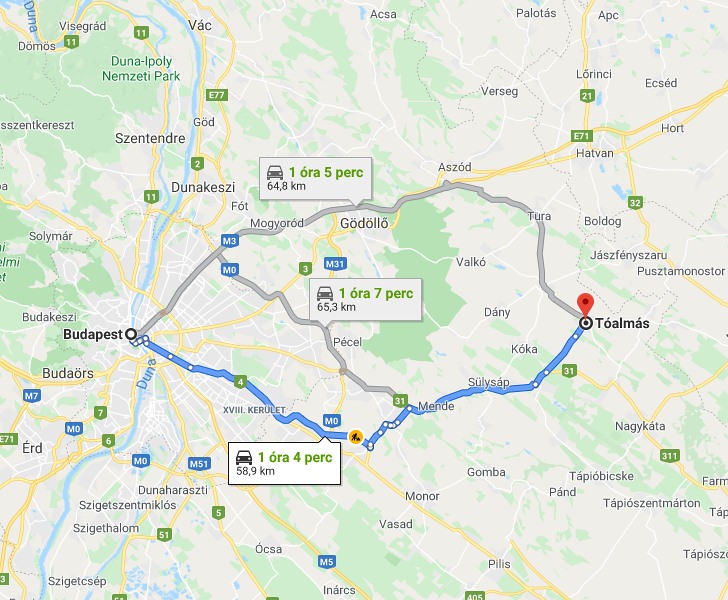 Tóalmás Budapest távolsága térképen autós úton