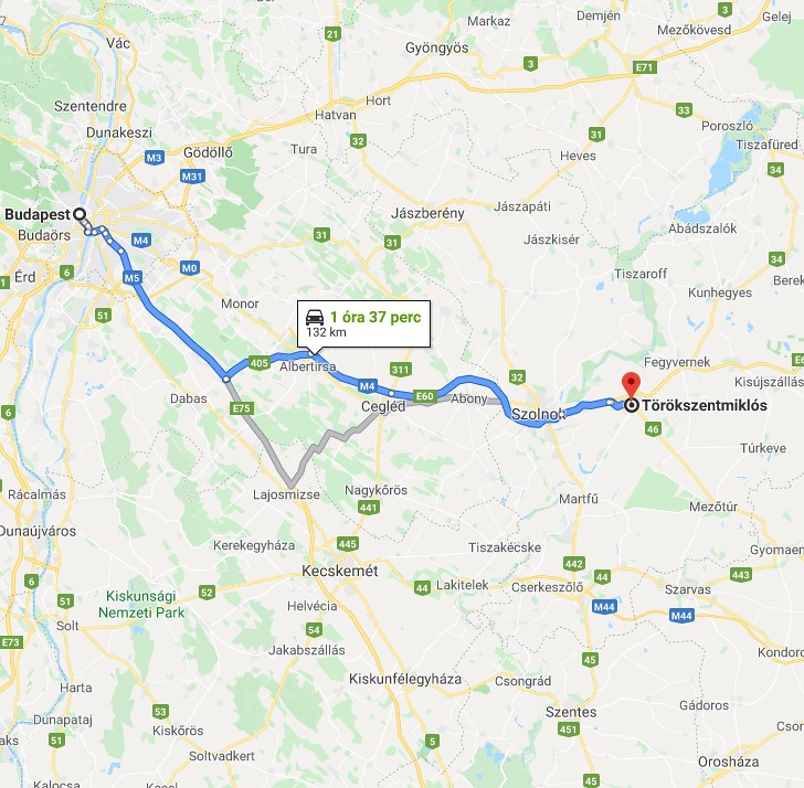 Törökszentmiklós Budapest távolság térképe autóval