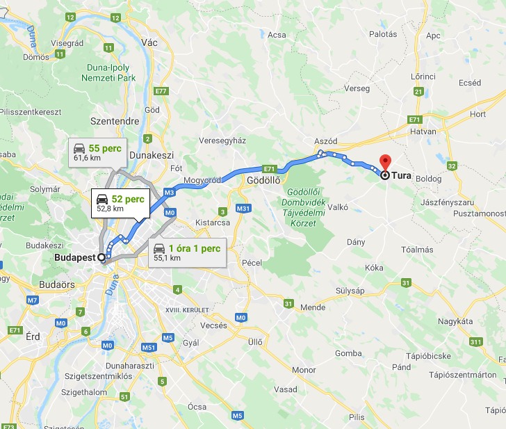 Tura Budapest távolsága térképen autós úton