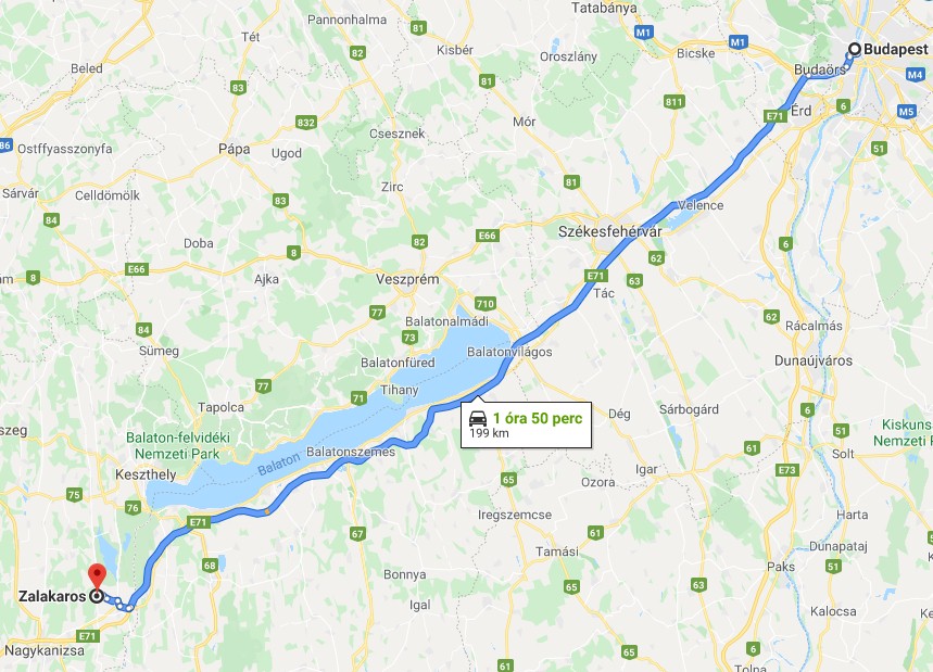 Zalakaros Budapest távolság térképe autóval