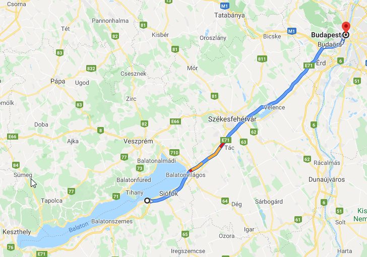 Zamárdi Budapest távolsága térképen autós úton