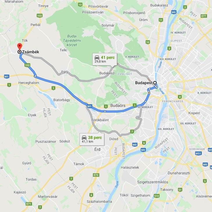Zsámbék Budapest távolsága térképen autós úton