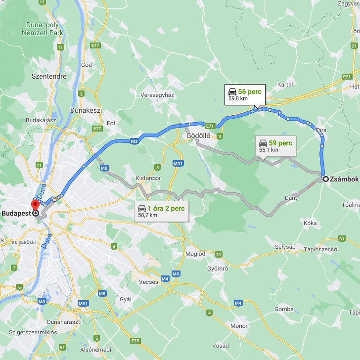 Zsámbok Budapest távolság térképe autóval