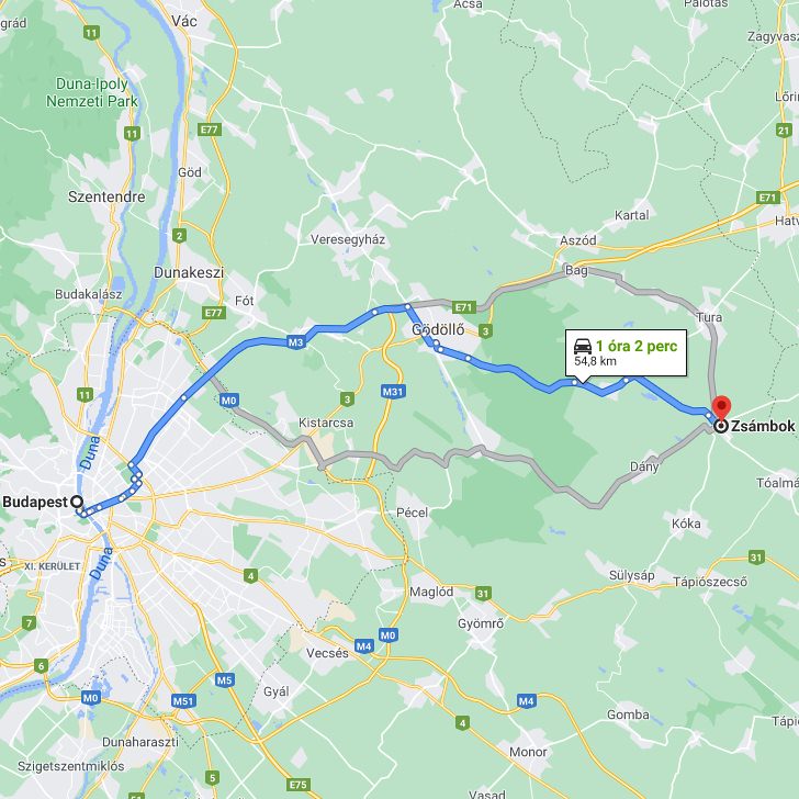 Zsámbok Budapest távolsága térképen autós úton
