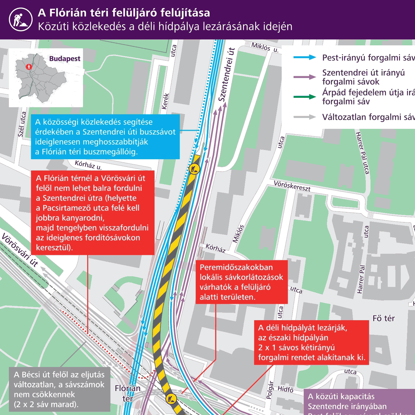 forgalmi rend változás az Árpád híd felüljáróján