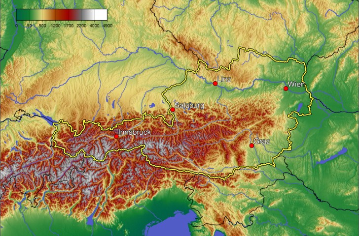 ausztria földrajzi térképe Ausztria Domborzati Terkep ausztria földrajzi térképe