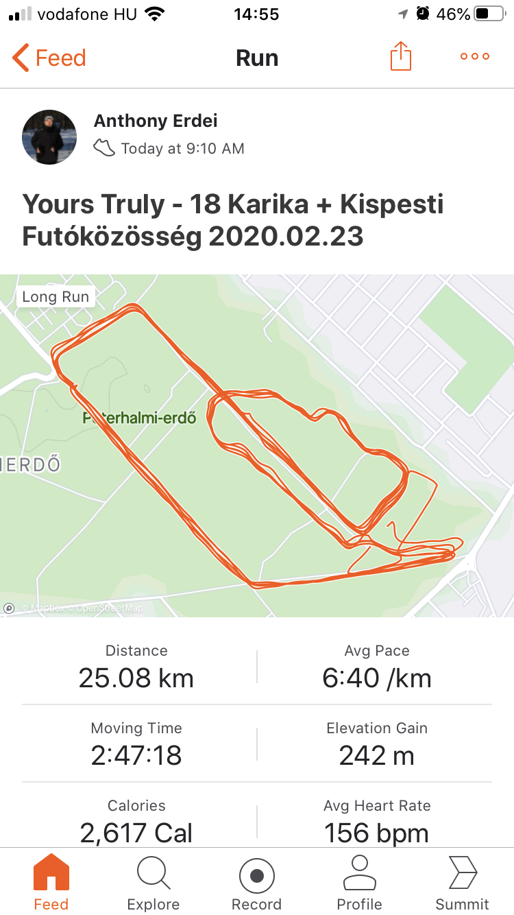 Strava kepernyő, futás igazolása Erdei Antal futás Erdei Antal_Yours Truly 20200223.PNG