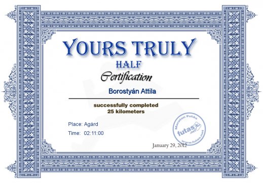 Yours Truly Hungary futás oklevél Borostyán Attila futónak