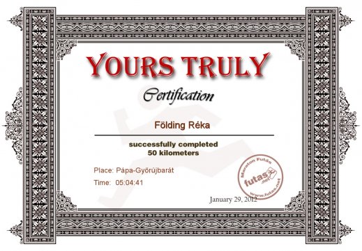 Yours Truly Hungary futás oklevél Földing Réka futónak