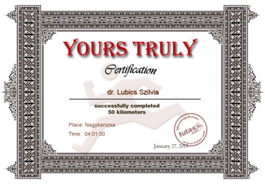 Yours Truly Hungary futás oklevél dr. Lubics Szilvia futónak