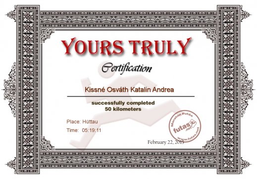 Yours Truly Hungary futás oklevél Kissné Osváth Katalin Andrea futónak