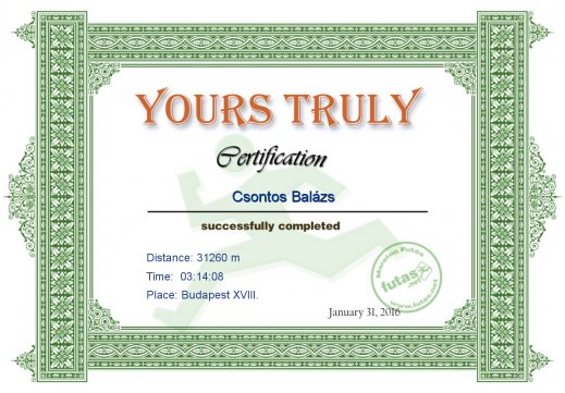 Yours Truly Hungary futás oklevél Csontos Balázs futónak