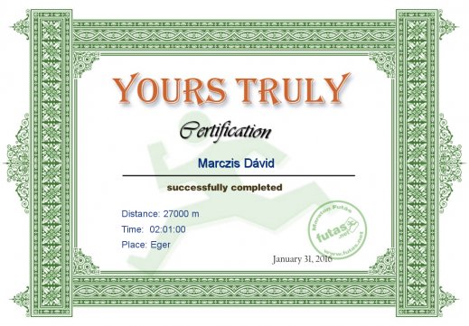 Yours Truly Hungary futás oklevél Marczis Dávid futónak