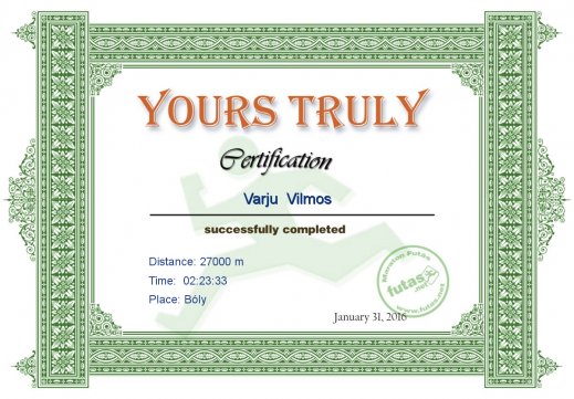 Yours Truly Hungary futás oklevél Varju  Vilmos futónak