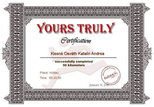 Yours Truly Hungary futás oklevél Kissné Osváth Katalin Andrea futónak