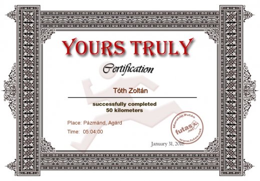 Yours Truly Hungary futás oklevél Tóth Zoltán futónak
