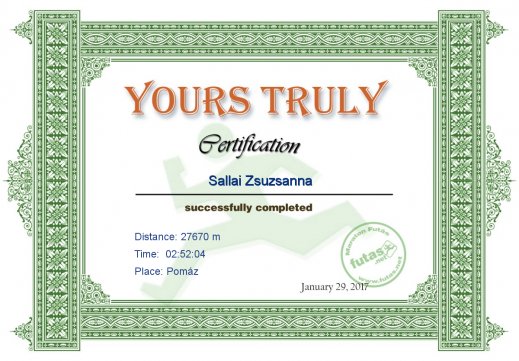 Yours Truly Hungary futás oklevél Sallai Zsuzsanna futónak