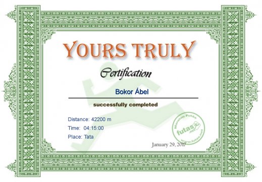 Yours Truly Hungary futás oklevél Bokor Ábel futónak