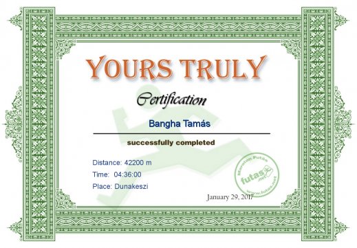 Yours Truly Hungary futás oklevél Bangha Tamás futónak